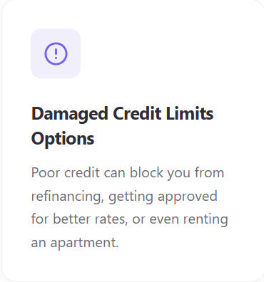 Damaged Credit Limits Options Damaged Credit Limits Options Poor credit can block you from refinancing, getting approved for better rates, or even renting an apartment.